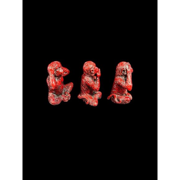 VTG Three Wise Monkey 5" See Hear Speak No Evil 3 Red Resin Quality Figurines - Picture 3 of 9